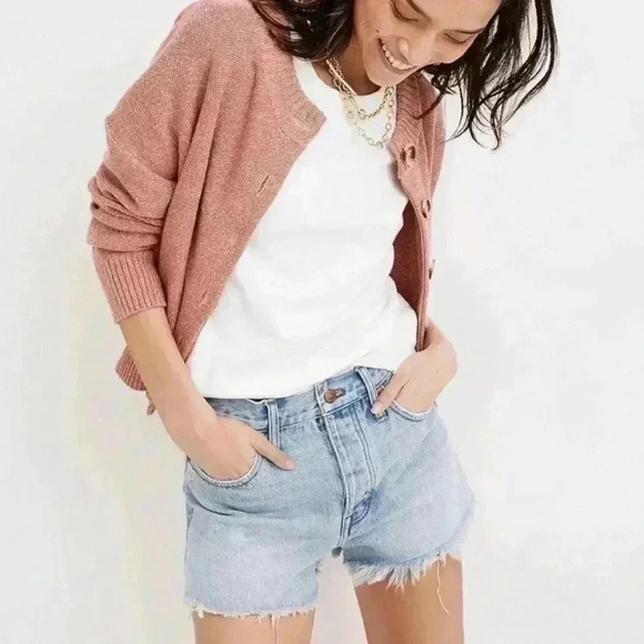 Madewell Relaxed Denim Shorts in Cedarcroft Wash High Rise Raw Hem Size 30- A14 - Picture 8 of 10